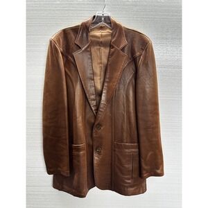 Vintage Overland Sheepskin Co Leather  Brown  Blazer Sport Coat 38 Dark Academia